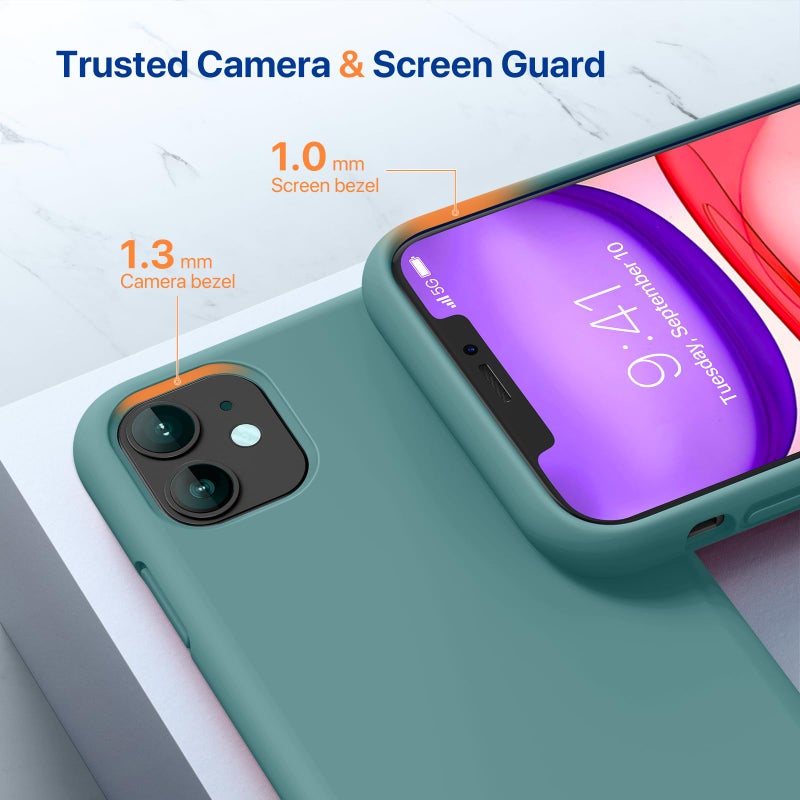 Miracase Designed for iPhone 11 Phone Case, with Screen Protector, Liquid Silicone Gel Rubber Full Body Drop Protection Shockproof Cover Phone Case for iPhone 11 6.1 inch, Midnight Green - Image 4